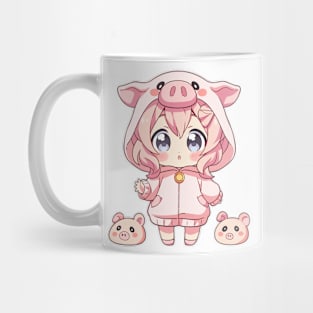 Cute manga girl with little piglets Mug